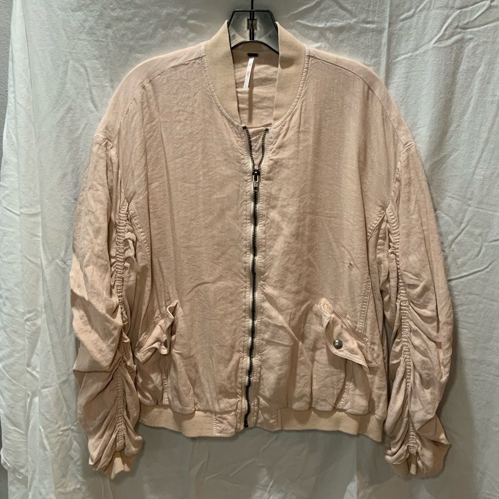 Free People Beige Bomber Jacket